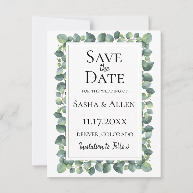 Eukalyptus Foliage Wedding Save the Date (Vorderseite)