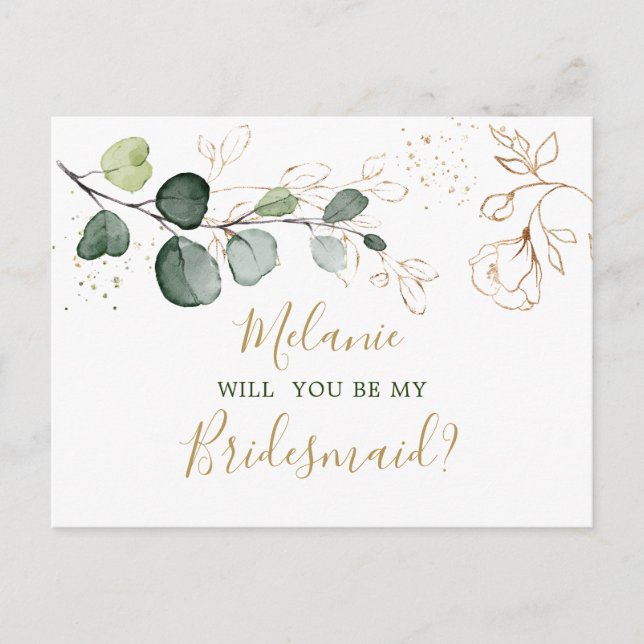 Eukalyptus Foliage Werden Sie meine Bridesmaid sei Postkarte (Vorderseite)