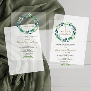 Eukalyptus Foliage Wreath Cross Boy Heilige Kommun Acryleinladungen
