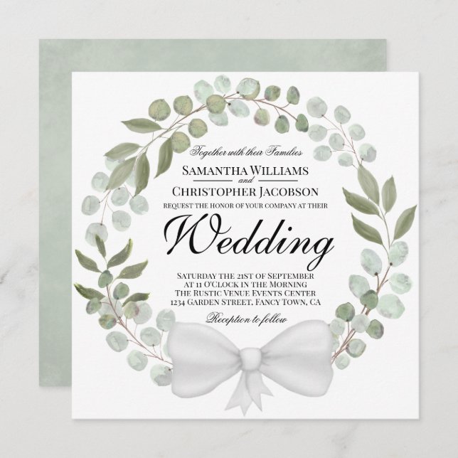 Eukalyptus & Foliage Wreath Wedding Einladung (Vorne/Hinten)