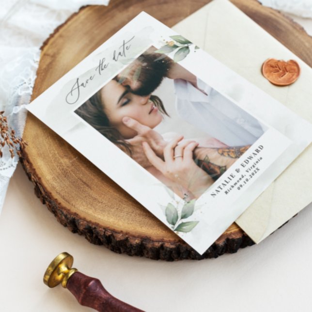 Eukalyptus Foto Grün Moderne Hochzeit Save The Date (Von Creator hochgeladen)