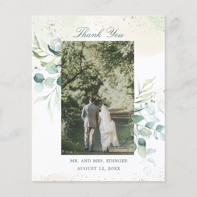 Eukalyptus Foto Hochzeit Dankeschön Karte (Vorderseite)