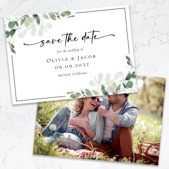 Eukalyptus-Foto Hochzeit speichern das Datum Save The Date (Von Creator hochgeladen)
