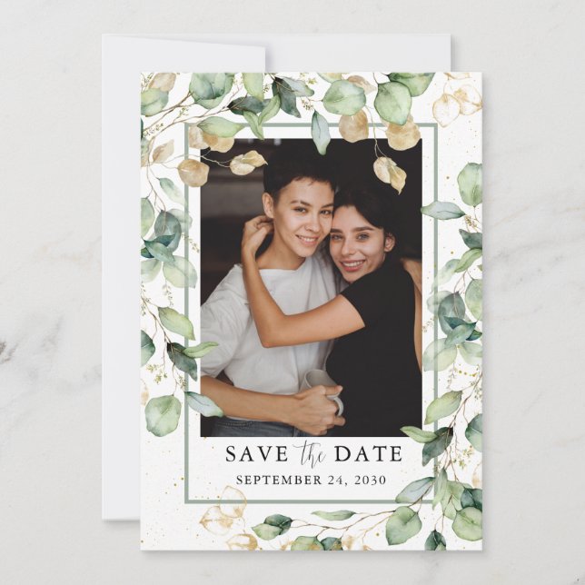 Eukalyptus Foto LGBTQ Save The Date (Vorderseite)