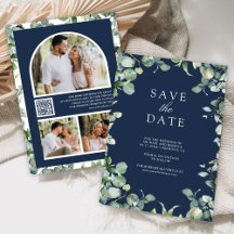 Eukalyptus Foto QR Code Navy Blue Wedding