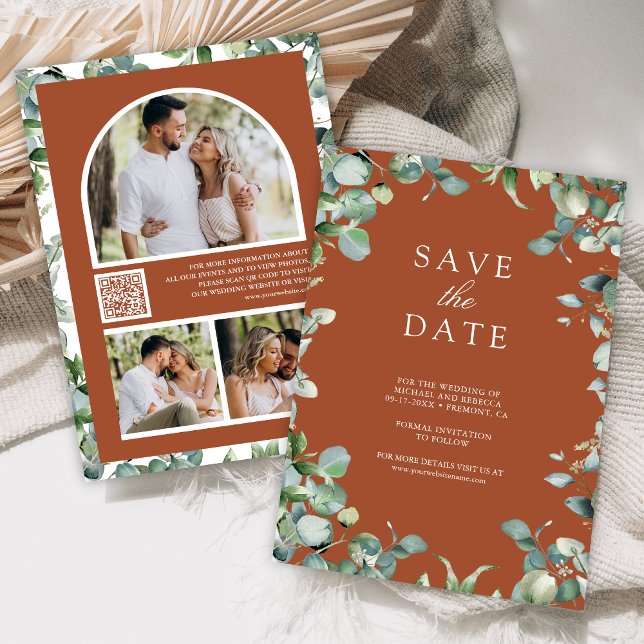 Eukalyptus Foto QR Code Terracotta Wedding Save The Date (Von Creator hochgeladen)