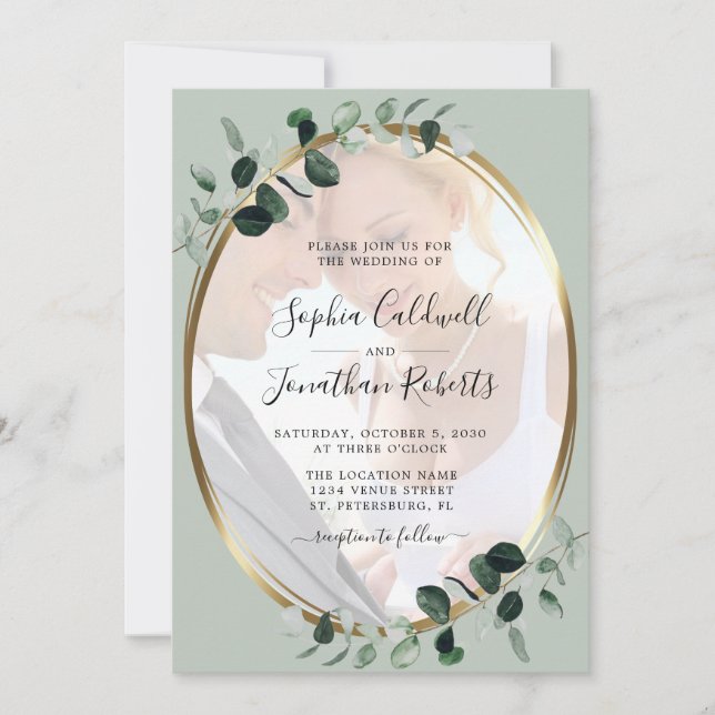 Eukalyptus Foto QR Code UAWG Sage Wedding Einladung (Vorderseite)