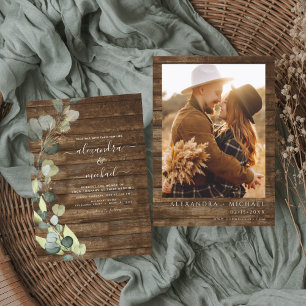 Eukalyptus Foto Rustic Wood Wedding Einladung