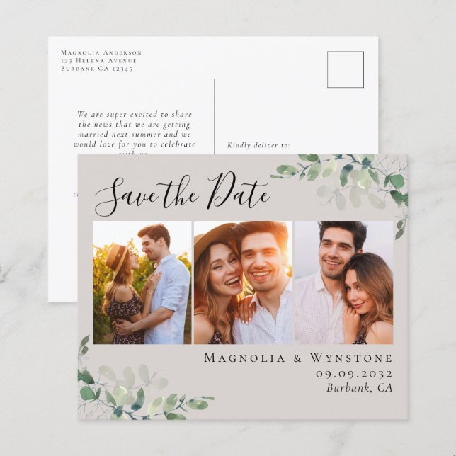 Eukalyptus-Foto Save the Date Postkarte (Vorne/Hinten)