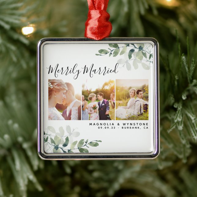 Eukalyptus-Foto Wedding Newlyweds Keepake Ornament Aus Metall (Baum)