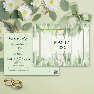 Eukalyptus Frame Green Gold Foliage Save the Date Postkarte