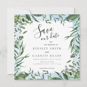 Eukalyptus Frame Soft Blue Watercolor Wedding Save The Date