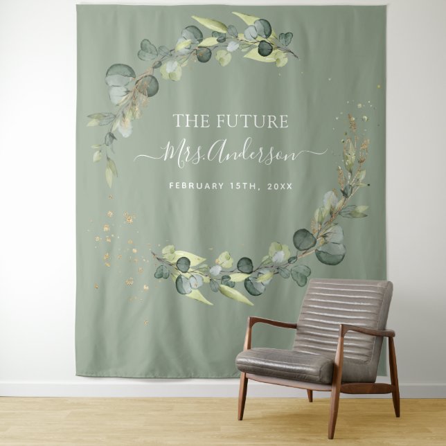 Eukalyptus Future Frau Foto Booth Hintergrund Wandteppich (Beispiel)