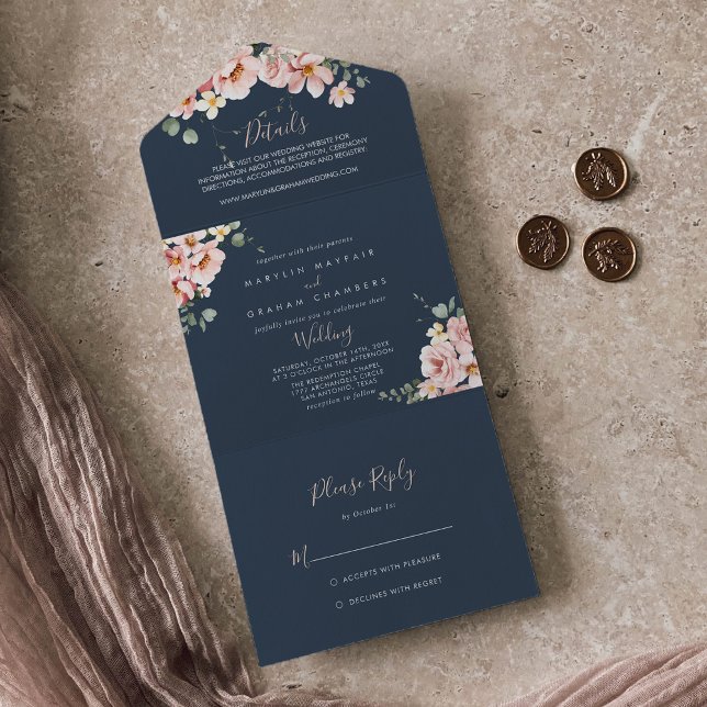 Eukalyptus Garden Rose Floral Wedding All In One Einladung (Von Creator hochgeladen)