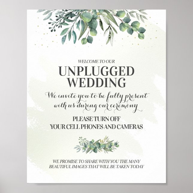 Eukalyptus Garden Unplugged Wedding Sign Poster (Vorne)
