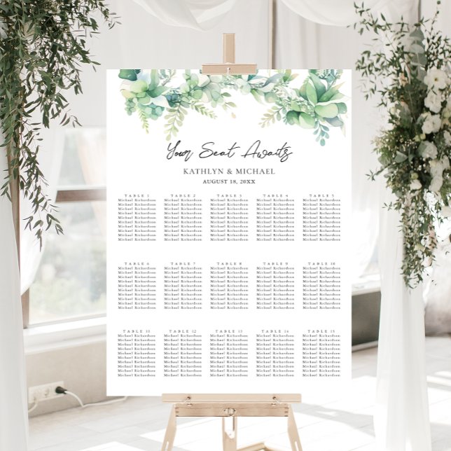 Eukalyptus Garden Wedding 15 Table Seating Charts Poster (Von Creator hochgeladen)