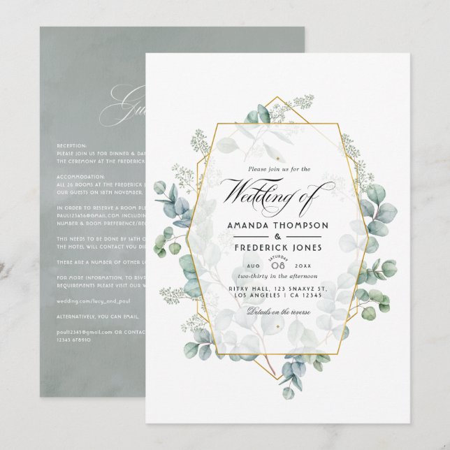 Eukalyptus Garden Wedding Einladung (Vorne/Hinten)