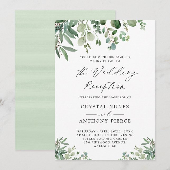 Eukalyptus Garden Wedding Empfang Einladung (Vorne/Hinten)