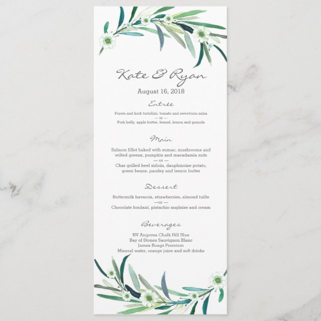 Eukalyptus garden Wedding Menu Card Menükarte (Vorderseite)