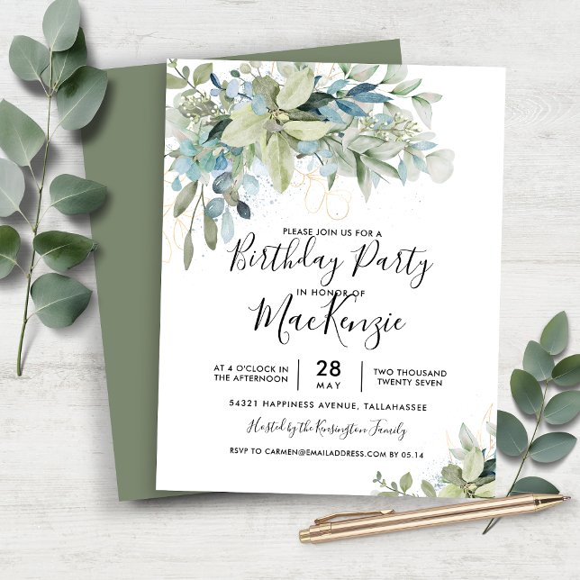 Eukalyptus Geburtstagspartei Einladung (Budget Eucalyptus Birthday Party Invitation)