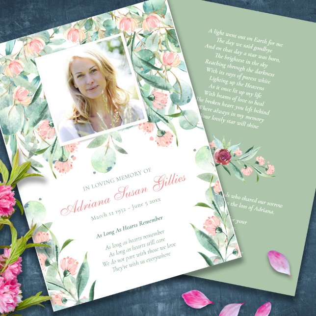 Eukalyptus-Gedenkprogramm Dankeschön-Karte (Eucalyptus Floral Sympathy Bereavement Memorial Funeral Thank You Card, Funeral Program)