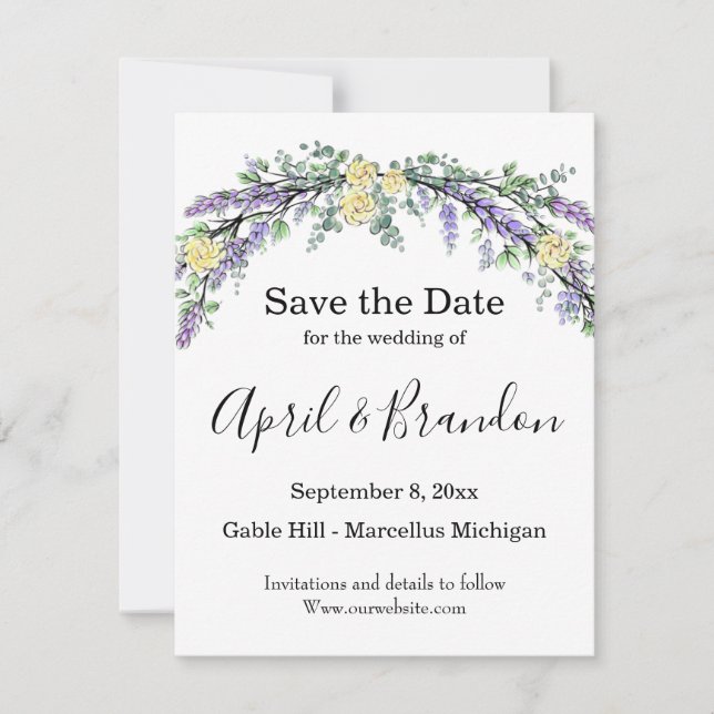 Eukalyptus-Gelbe Rosen Save The Date (Vorderseite)