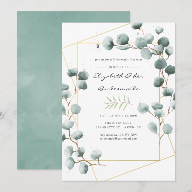 Eukalyptus Geometric Bridesmaids Luncheon laden Einladung (Vorne/Hinten)