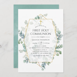 Eukalyptus geometric First Communation Einladung