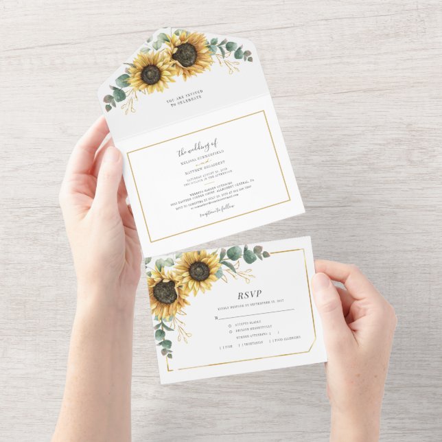 Eukalyptus geometric floral Wedding All In One Einladung (Abreißen)