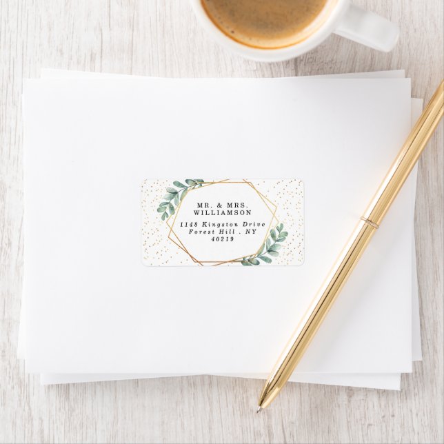 Eukalyptus Geometric Gold Foil Wedding Adressaufkleber (Insitu)