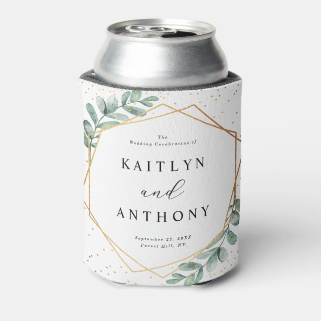 Eukalyptus Geometric Gold Foil Wedding Dosenkühler (Kanne Rückseite)