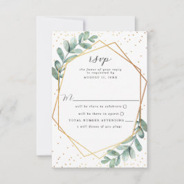 Eukalyptus Geometric Gold Foil Wedding RSVP Karte