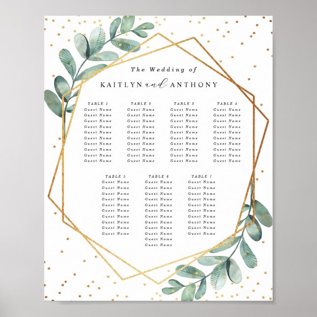 Eukalyptus Geometric Gold Foil Wedding Seating Poster (Vorne)