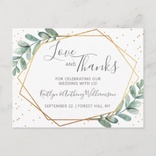 Eukalyptus Geometric Gold Foil Wedding Vielen Dank Ankündigungspostkarte