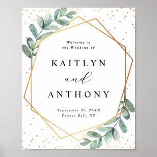 Eukalyptus Geometric Gold Foil Wedding Willkommen Poster