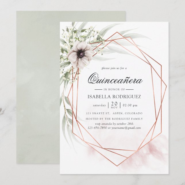 Eukalyptus Geometric Quinceañera Einladung (Vorne/Hinten)