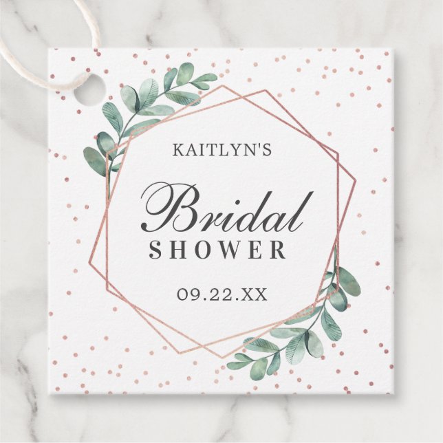 Eukalyptus Geometric Rose Gold Foil Brautparty Geschenkanhänger (Vorderseite)