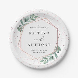 Eukalyptus Geometric Rose Gold Foil Wedding Pappteller
