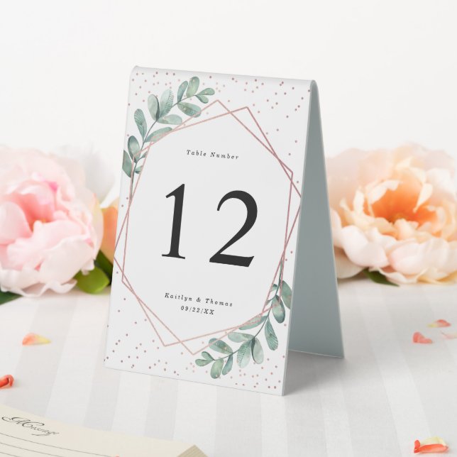 Eukalyptus Geometric Rose Gold Foil Wedding Tischaufsteller (In Situ (Hochzeit))