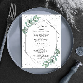 Eukalyptus Geometric Silver Foil Wedding Menükarte