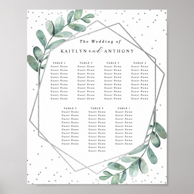 Eukalyptus Geometric Silver Foil Wedding Poster (Vorne)