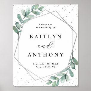 Eukalyptus Geometric Silver Foil Wedding Willkomme Poster