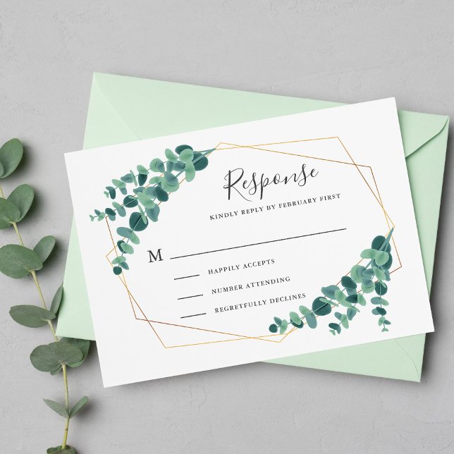 Eukalyptus Geometric Wedding RSVP Cards Karte (Von Creator hochgeladen)