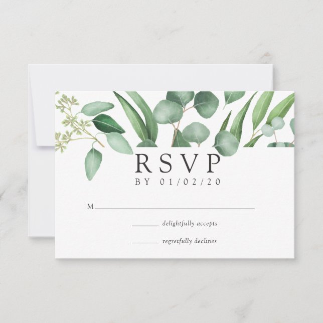 Eukalyptus Geometric Wedding RSVP Karte (Vorderseite)