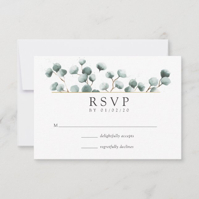 Eukalyptus Geometric Wedding RSVP Karte (Vorderseite)