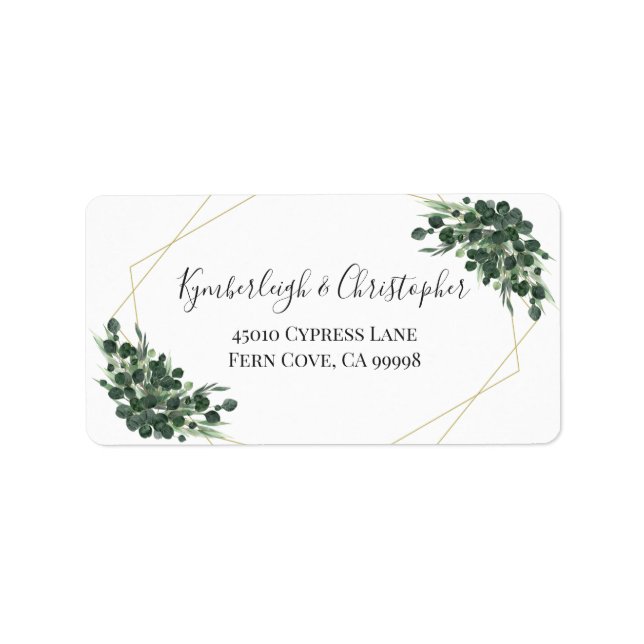 Eukalyptus Geometric Wedding RSVP Rücksendeadresse Adressaufkleber (Vorne)