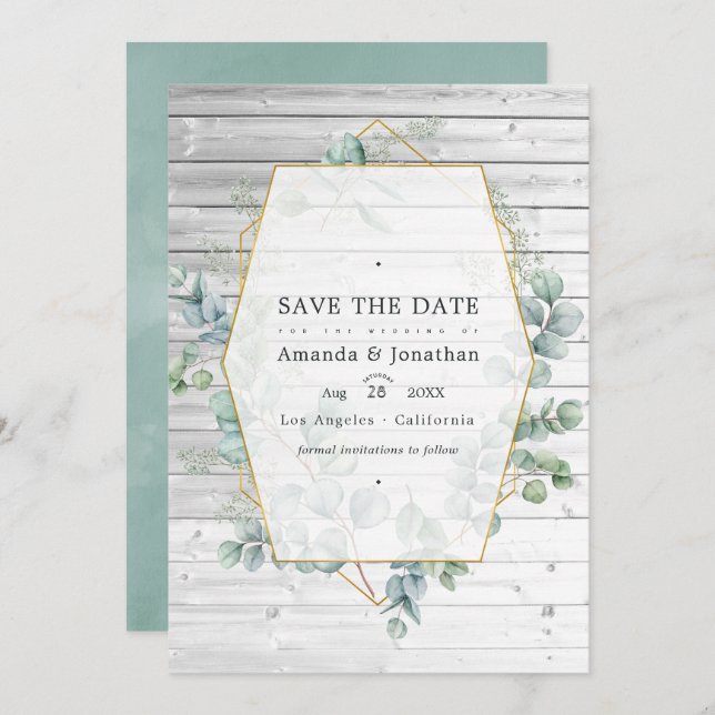 Eukalyptus Geometric Wedding Save The Date (Vorne/Hinten)
