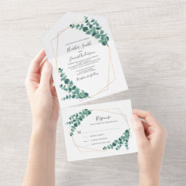 Eukalyptus Geometric Wreath Wedding All In One Einladung