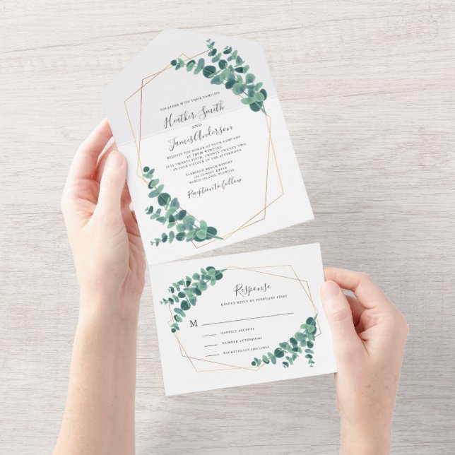Eukalyptus Geometric Wreath Wedding All In One Einladung (Abreißen)