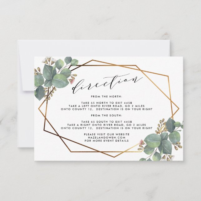 Eukalyptus-geometrische Rahmen-Hochzeitdetails Einladung (Vorderseite)
